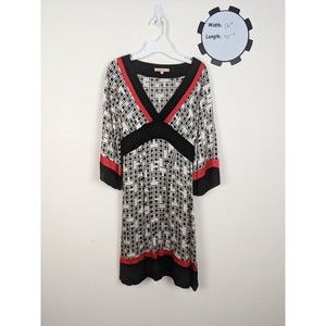 Issue Brand Black White & Red Geometric Print Silk Dress Size Small